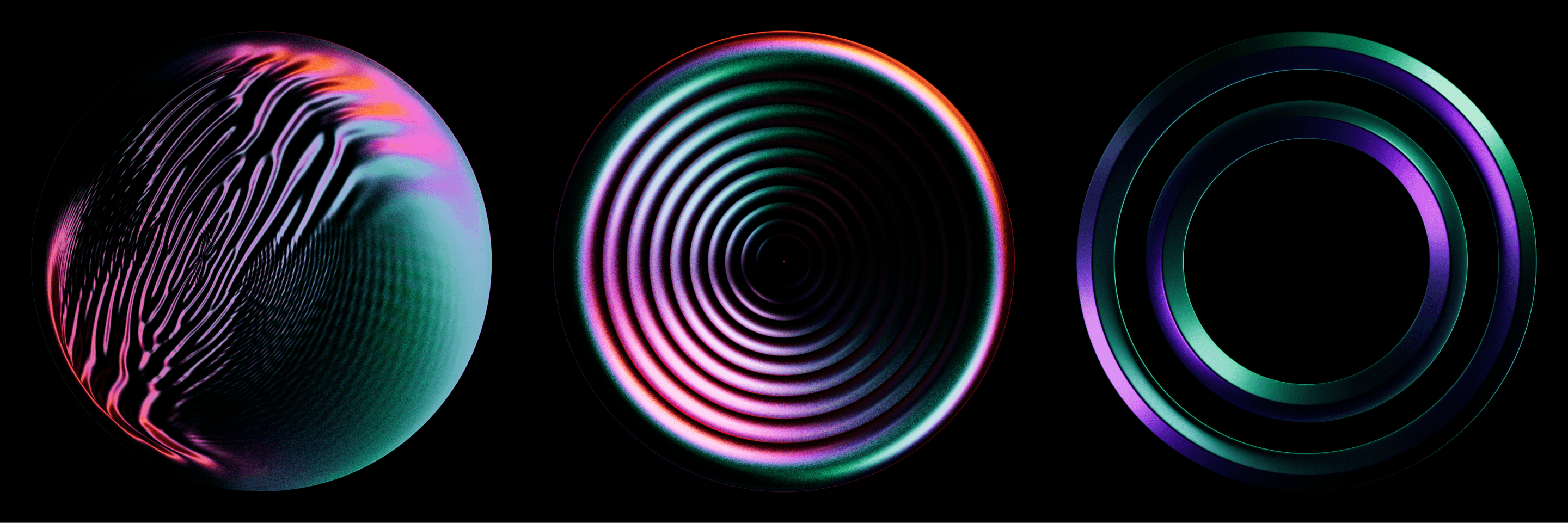 A representation of the fluidity and speed of the Solana Network in circular 3D forms.